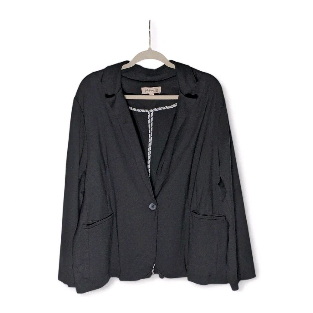 Philosophy One Button Blazer Jacket Plus 3X Black Super Soft Stretch Office